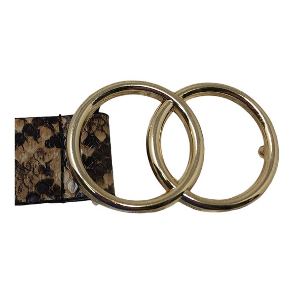 Snake Skin Print Gold Double Ring Buckle Faux Leather Belt 42" Long x 1 1/8" - Picture 11 of 13